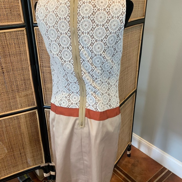 Anne Klein shift dress size 8 new without tags Lace top Tan Midi sleeveless - Picture 10 of 12